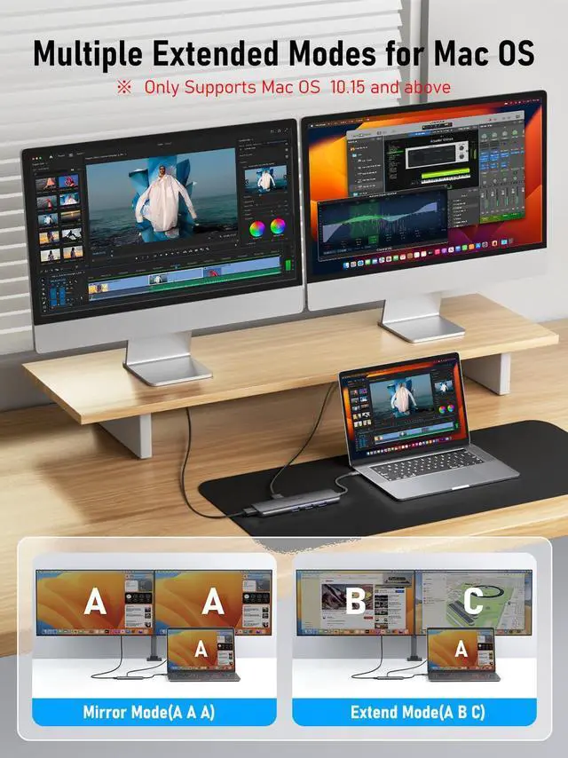 Alt view image 2 of 5 - Lemorele MacBook Docking Station Dual Monitor Multi-Stream Transport, 6 in 1 USB C Laptop Docking Station w/4K HDMI, 3 USB 3.0, 100W Charging Port, USB C Hub for MacBook Air Pro M1 M2 Mac OS 10.15