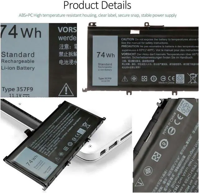 Alt view image 3 of 5 - ROLADA 74WH 357F9 Laptop Battery for Dell Inspiron 15 7000 7566 7559 7557 7567 7759 5576 5577 INS15PD Series 15-7559 INS15PD-1548B 1548R 1748B 1748R 2548R 0GFJ6 71JF4 Gaming Laptop Battery