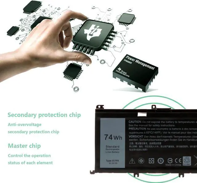 Alt view image 4 of 5 - ROLADA 74WH 357F9 Laptop Battery for Dell Inspiron 15 7000 7566 7559 7557 7567 7759 5576 5577 INS15PD Series 15-7559 INS15PD-1548B 1548R 1748B 1748R 2548R 0GFJ6 71JF4 Gaming Laptop Battery