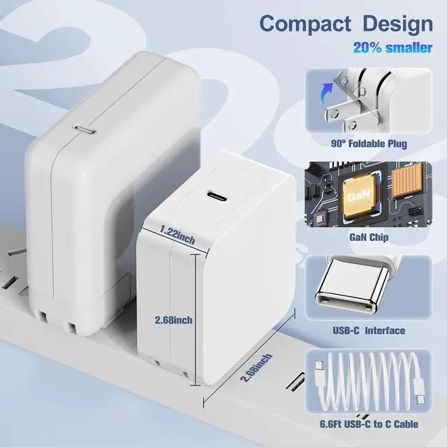 Alt view image 5 of 5 - 100W Mac Book Pro Charger with 6ft USB C to C Cable, GaN PD USB C Fast Wall Charger Power Adapter Compatible with MacBook Pro 16, 15, 14, 13 Inch, MacBook Air 13 Inch, iPad Pro 2021/2020/2019/2018