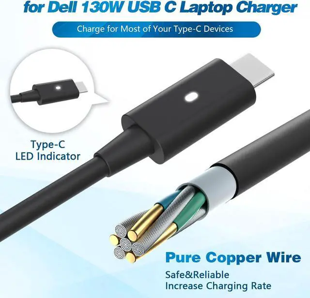 Alt view image 2 of 5 - 130W USB C Charger for Dell Laptop: Replacement Dell Precision 5560 5550 5570 5520 5750 3581 3560 5530 2 in 1 Dell XPS 15 9575 2 in 1 9530 XPS 17 9720 9730 Latitude 5440 5540 7440 AC Power Adapter