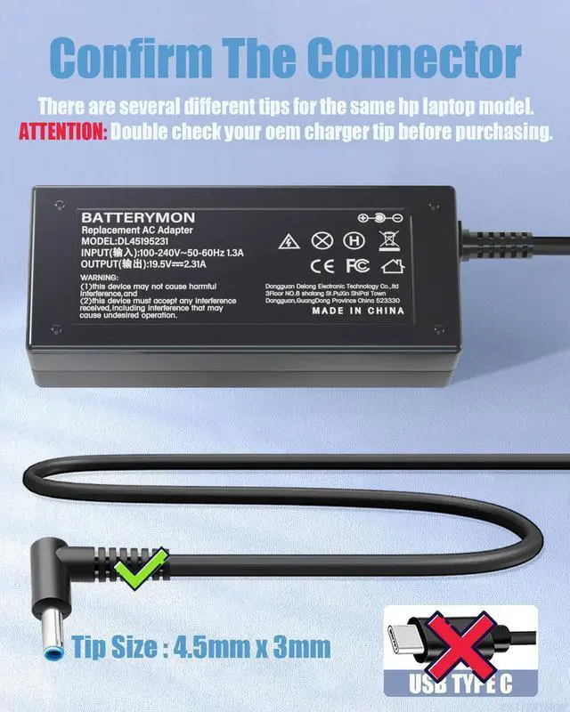 Alt view image 2 of 5 - 45W Charger and CI03XL Battery for HP ProBook 640 645 650 G2 G3 Laptop