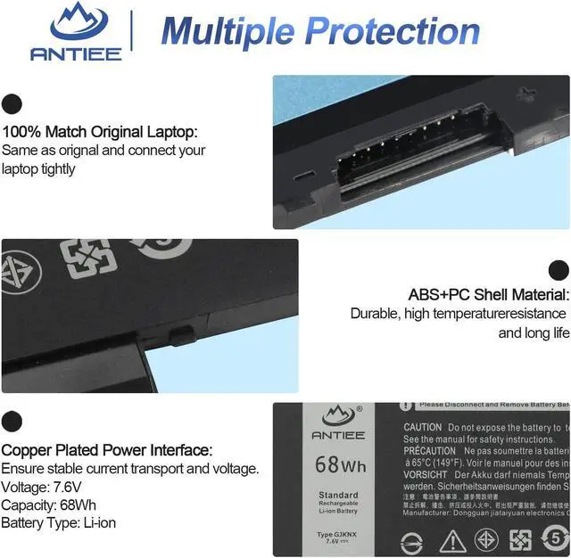 Alt view image 3 of 5 - ANTIEE 68Wh GJKNX Laptop Battery Replacement for Dell Latitude 5480 5580 5280 5288 5290 5488 5490 5491 5495 5590 5591 E5480 E5580 E5590 E5490 Precision 15 3520 3530 GD1JP DY9NT 0DY9NT 5YHR4 451-BBZG
