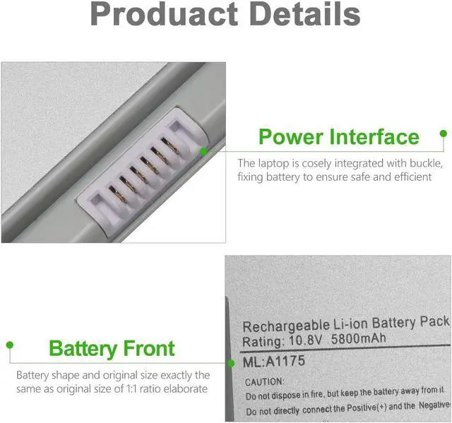 Alt view image 5 of 5 - SOLICE A1175 A1260 A1211 A1226 A1150 (only for 2006 2007 2008 Version) New Laptop Battery for Apple MacBook Pro 15 inch MA348 M6099 MA348/A MA348G/A MA348J/A Laptop [10.8V 5800Mah]