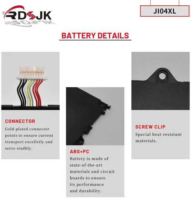 Alt view image 5 of 5 - JI04XL JI04 Laptop Battery for HP Elite X2 1012 G2 1LV76EA G2-1LV76EA Series J104XL HSTNN-UB7E HSTNN-DB8I 901307-2C1 HSN-I07C 901307-541 901247-855 JI04047XL 2ICP4/66/72-2 JI04047XL-PL 7.7V 47.04Wh