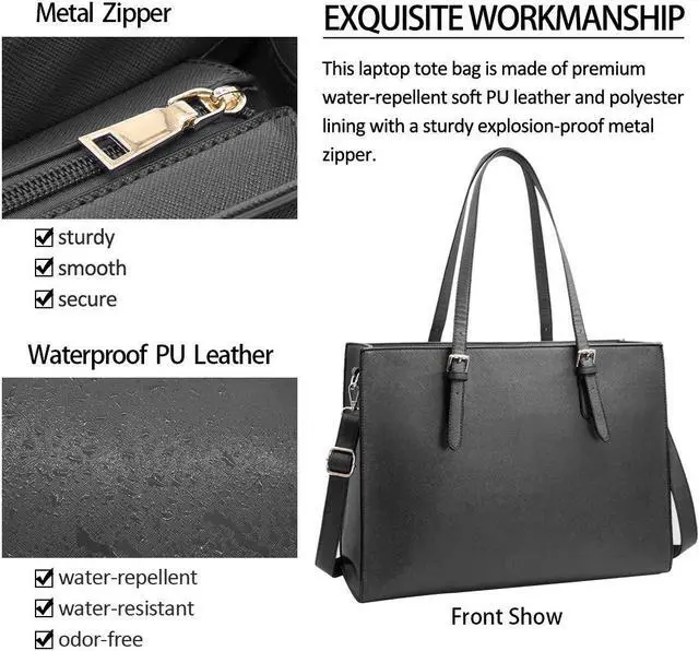 Alt view image 2 of 5 - Laptop Bag for Women Waterproof Lightweight Leather 15.6 Inch Computer Tote Bag Business Office Briefcase Large Capacity Handbag Shoulder Bag Professional Office Work Bag 15.6 Inch Grey