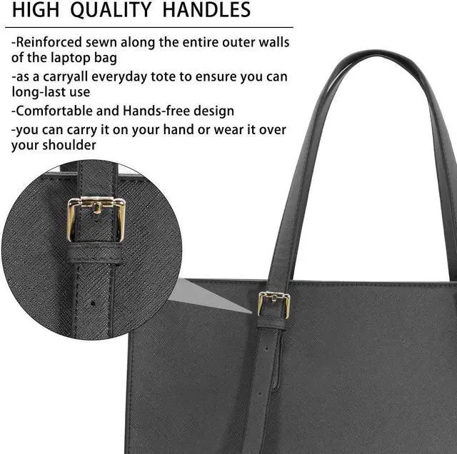 Alt view image 5 of 5 - Laptop Bag for Women Waterproof Lightweight Leather 15.6 Inch Computer Tote Bag Business Office Briefcase Large Capacity Handbag Shoulder Bag Professional Office Work Bag 15.6 Inch Grey