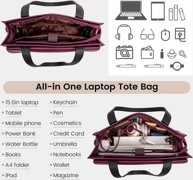 Alt view image 2 of 5 - LOVEVOOK Laptop Bag for Women 15.6 Inch Tote Work Professional Leather Computer Briefcase Waterproof Handbag Shoulder Large Capacity Business Teacher Office Crossbody Purse