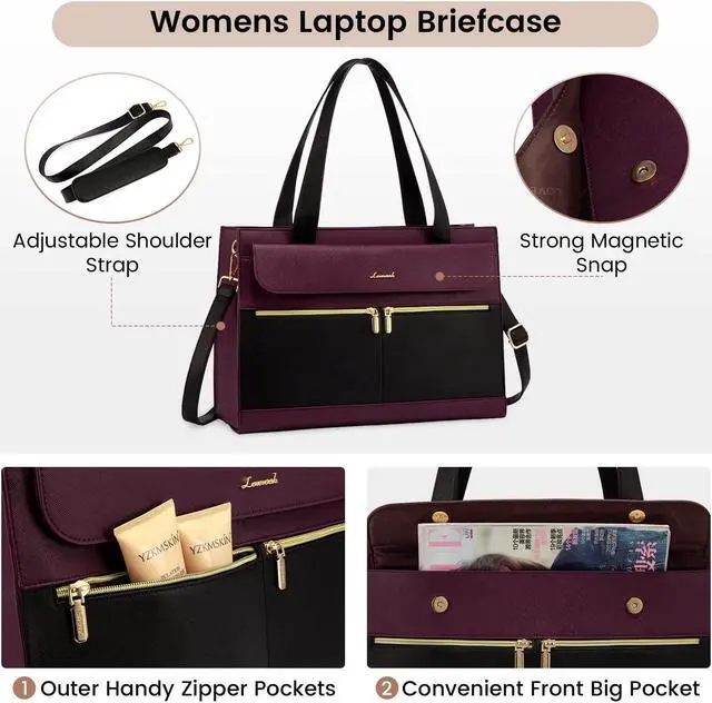 Alt view image 4 of 5 - LOVEVOOK Laptop Bag for Women 15.6 Inch Tote Work Professional Leather Computer Briefcase Waterproof Handbag Shoulder Large Capacity Business Teacher Office Crossbody Purse