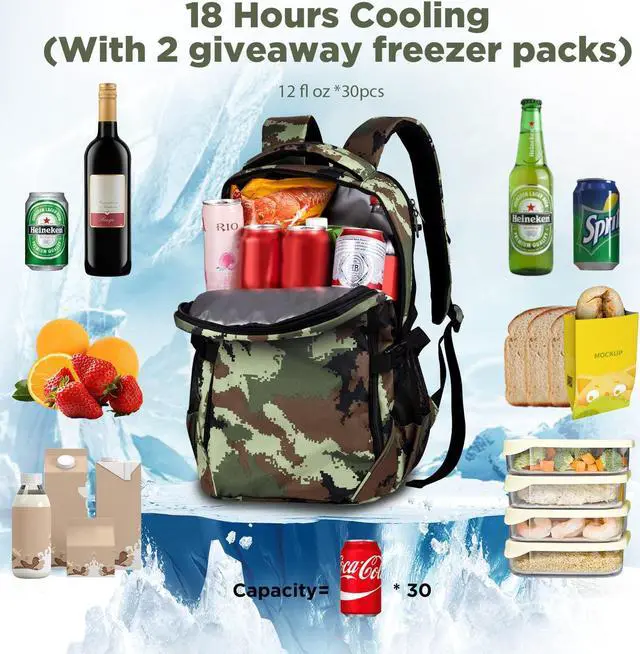 Alt view image 3 of 5 - OUTXE Cooler Backpack Insulated 22L Lunch Backpack Cooler Bag Daily Backpacks Work and Travel-Camo