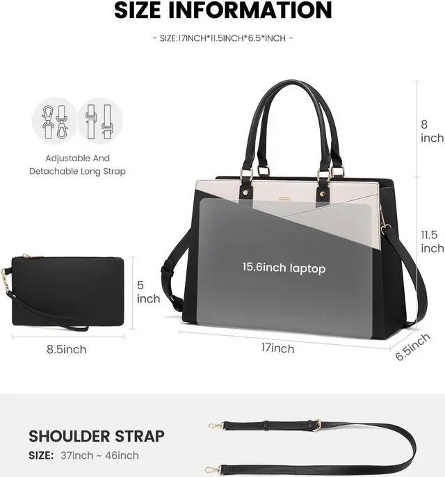 Alt view image 4 of 5 - LOVEVOOK Laptop Tote Bag for Women, Leather Business Office Work Bag Computer Briefcase with Small Clutch fit for 15.6 Inch Laptop Black-Beige