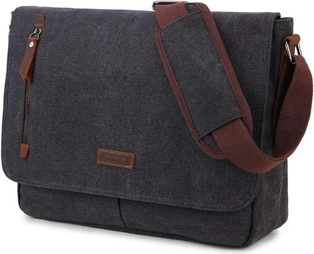 Main image of Messenger Bag for Men and Women, Canvas Leather 14 Inch Laptop Messenger Bag Shoulder Bag for Work VONXURY