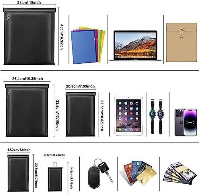 Alt view image 2 of 5 - Large Faraday Bags- 5 Pack Faraday Cages for Laptops & Tablets & Phones & Car Keys, Faraday Key Fob Protector, Fireproof & Waterproof RFID Faraday Pouch Key Fob Signal Blocker Anti-Theft Faraday Bag