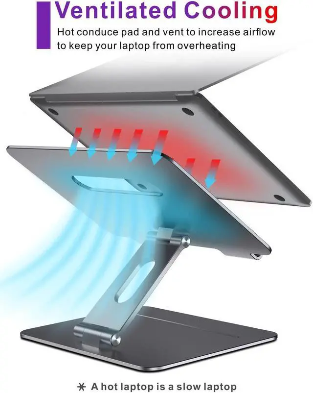 Alt view image 4 of 5 - brocoon Adjustable MacBook Laptop Stand for Desk | Ergonomic Aluminum Laptop Riser with Heat-Vent, Compatible for 10-17" Laptops, Space Grey