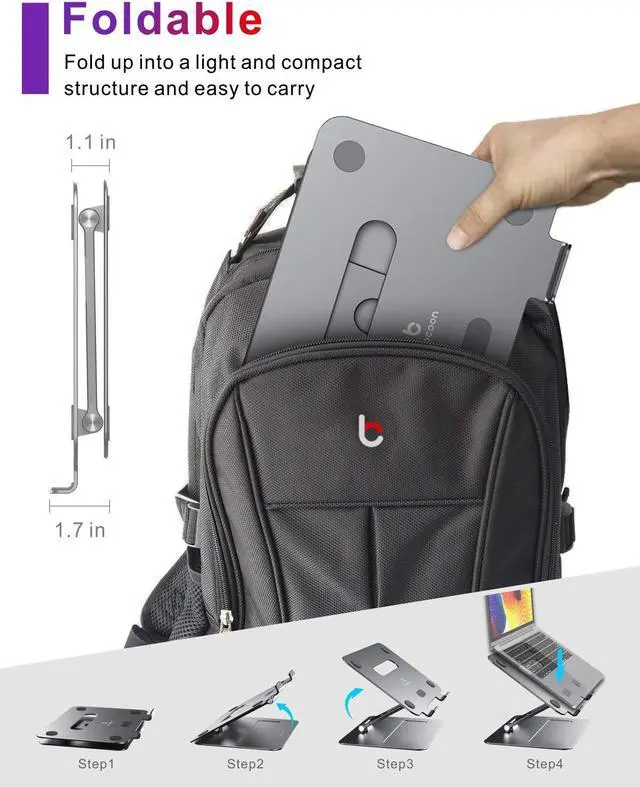 Alt view image 5 of 5 - brocoon Adjustable MacBook Laptop Stand for Desk | Ergonomic Aluminum Laptop Riser with Heat-Vent, Compatible for 10-17" Laptops, Space Grey