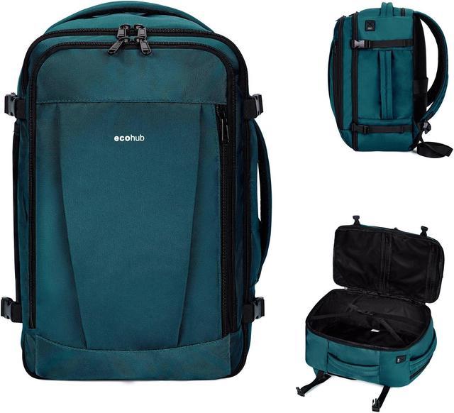 ECOHUB Travel Backpack 18x14x8 Spirit Airlines Personal Item Bag Carry On Backpack 13 Pockets Large Work Casual Daypack for men Airline Approved Waterproof Gym Backpack with Charging Port Blue Green N...