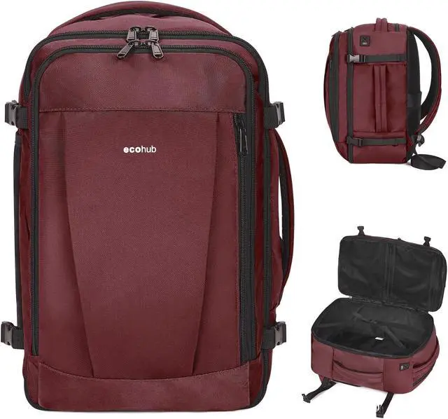 Main image of ECOHUB Travel Backpack 18x14x8 Spirit Airlines Personal Item Bag Carry On Backpack 13 Pockets Large Work Casual Daypack for men Airline Approved Waterproof Gym Backpack with Charging Port, Red