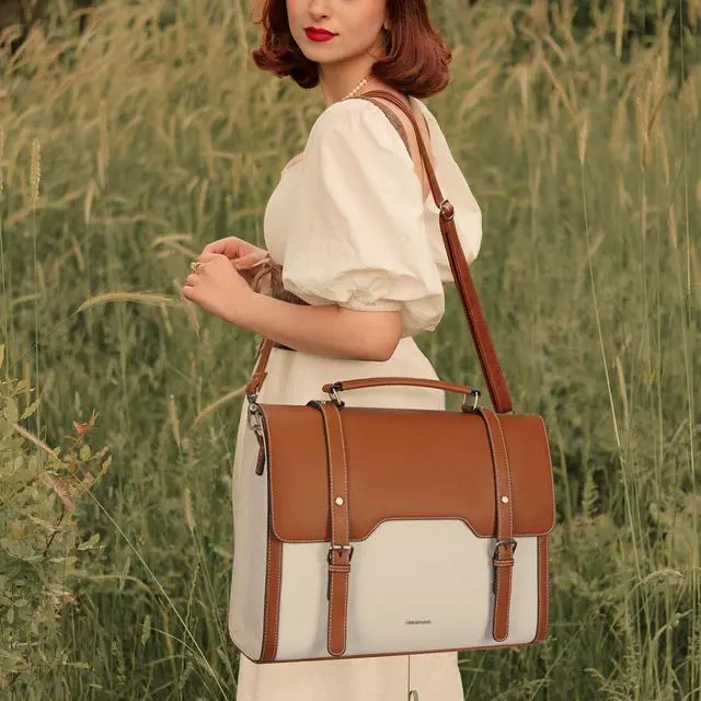 Alt view image 4 of 5 - Missnine Laptop Bag 15.6 inch Canvas Messenger Bag for Women Professional Work Bag Shoulder Bag Travel, Office, Business