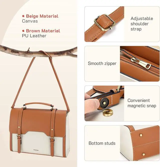 Alt view image 5 of 5 - Missnine Laptop Bag 15.6 inch Canvas Messenger Bag for Women Professional Work Bag Shoulder Bag Travel, Office, Business