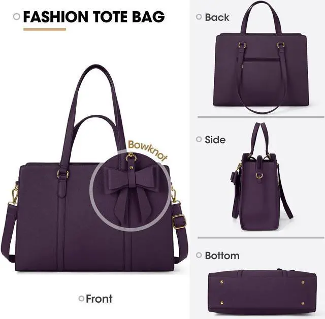 Alt view image 5 of 5 - Laptop Bag for Women 15.6 inch Laptop Tote Bag Waterproof Leather Computer Bag Large Lightweight Briefcase Professional Business Work Bag Dark Purple