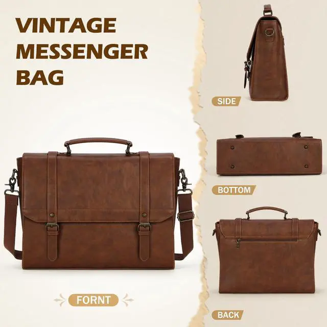 Alt view image 5 of 5 - IGOLUMON Messenger Bag for Men 15.6 inch Vintage Leather Waterproof Laptop Briefcase Large Computer Laptop Bag Leather Satchel Bag Retro Shoulder Bag for Office Business Travel College, Brown