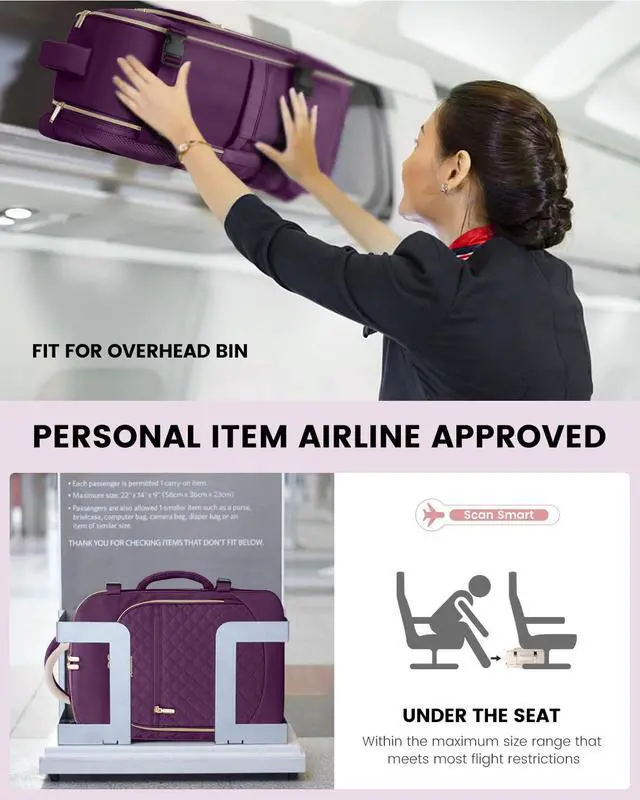 Alt view image 3 of 5 - LOVEVOOK Carry on Backpack, 30L Travel Backpack for Women Airline Approved,Luggage Business Weekender Overnight Daypack as Personal Item fit for 15.6 inch Laptop,Purple