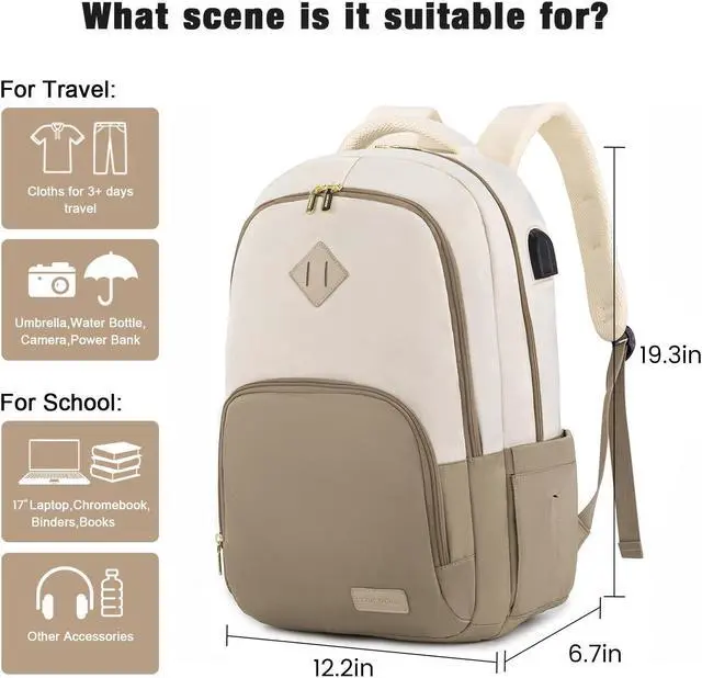 Alt view image 2 of 5 - LOVEVOOK Laptop Backpack for Women Men, 17" Laptop Daypack for College Work Travel, Water Resistant Classic Backpacks with USB Port