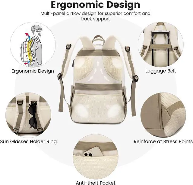 Alt view image 4 of 5 - LOVEVOOK Laptop Backpack for Women Men, 17" Laptop Daypack for College Work Travel, Water Resistant Classic Backpacks with USB Port