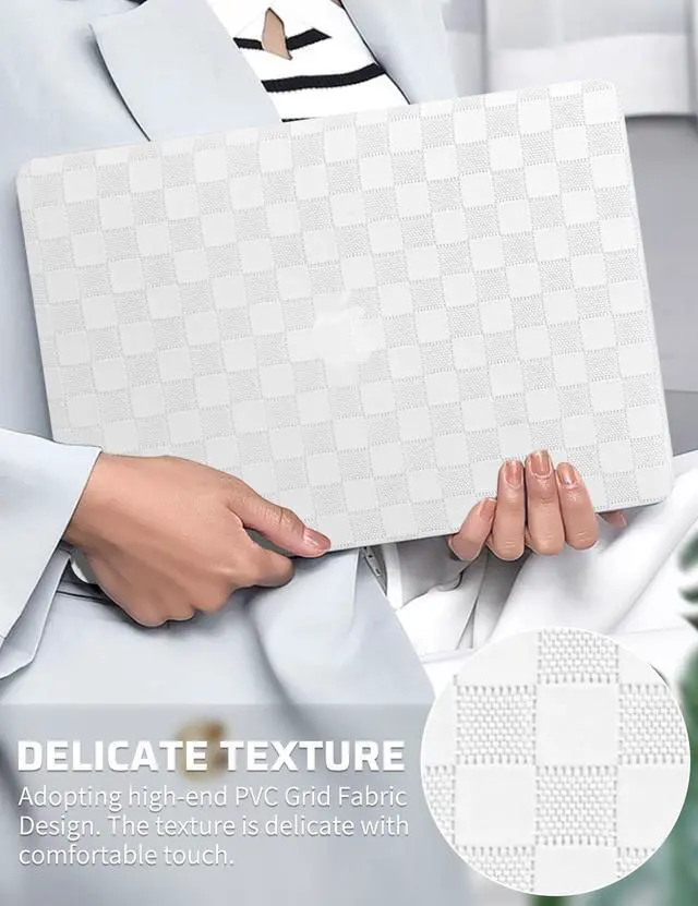 Alt view image 2 of 5 - Seorsok Compatible with MacBook Pro 13 inch Case M2 2023,2022,2021-2016 A2338 M1 A2251 A2289 A2159 A1989 A1708 A1706,Elegant Leather Plastic Hard Case&Transparent Keyboard Cover,White Tartan PVC