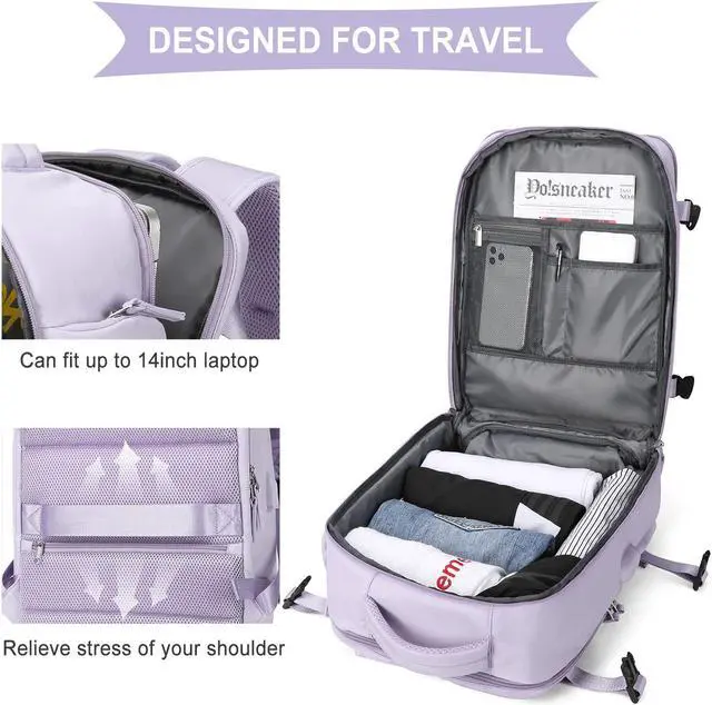 Alt view image 4 of 5 - WONHOX Large Travel Backpack Women, Carry On Backpack,Hiking Laptop Backpack Waterproof Outdoor Sports Rucksack Casual Daypack (Purple)