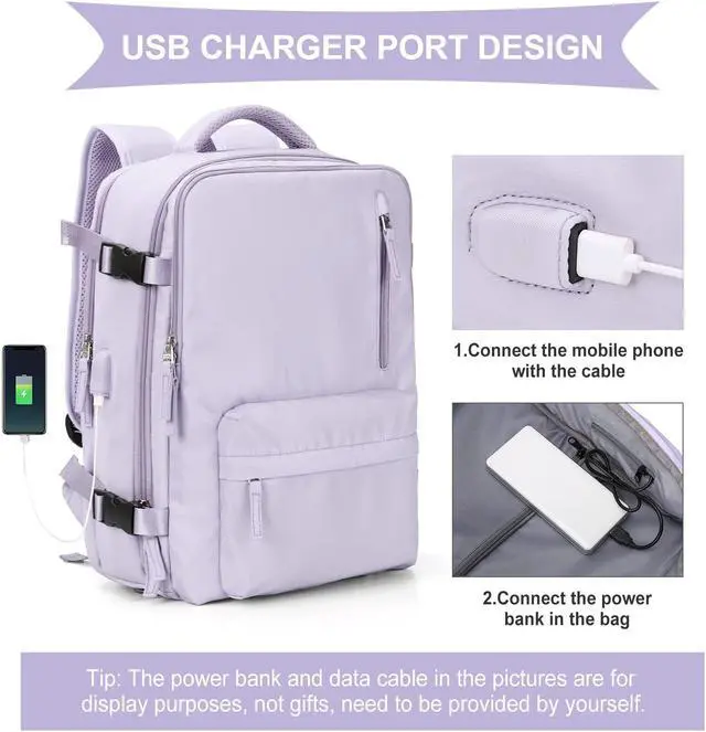 Alt view image 5 of 5 - WONHOX Large Travel Backpack Women, Carry On Backpack,Hiking Laptop Backpack Waterproof Outdoor Sports Rucksack Casual Daypack (Purple)