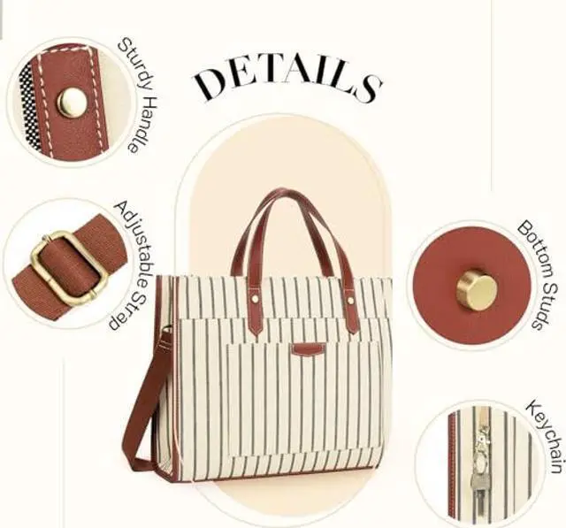 Alt view image 5 of 5 - Missnine Laptop Tote Bag Canvas Laptop Bag 15.6 inch Work Shoulder Bags Casual Briefcase Handbag for Travel, Office, College (Stripe)