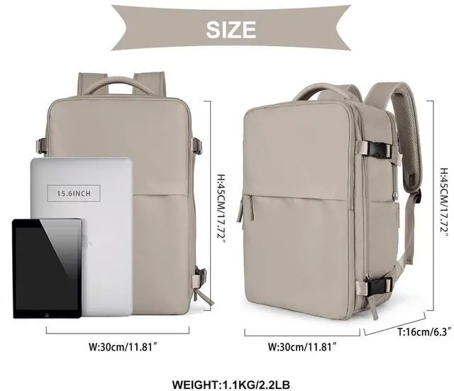 Alt view image 3 of 5 - coowoz Travel Laptop Backpack For Women Men Airline Approved,Carry On Backpack,Large Hiking Backpack Waterproof Outdoor Sports Rucksack Casual Daypack Fit 15.6 Inch College Backpack (Brown)