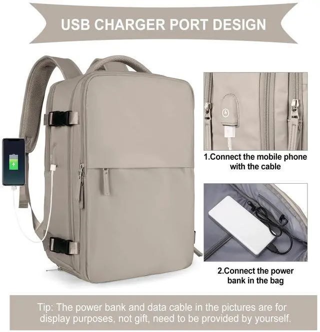 Alt view image 4 of 5 - coowoz Travel Laptop Backpack For Women Men Airline Approved,Carry On Backpack,Large Hiking Backpack Waterproof Outdoor Sports Rucksack Casual Daypack Fit 15.6 Inch College Backpack (Brown)