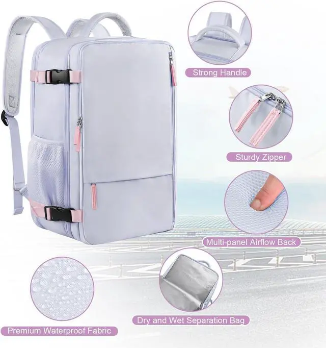 Alt view image 4 of 5 - Sinaliy Carry on Backpack, Waterproof 17 Inch Laptop Backpack for Women, Flight Approved Backpack for Travel, College, Work