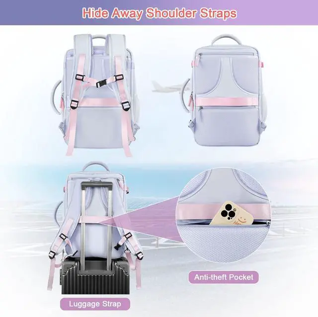 Alt view image 3 of 5 - Sinaliy Carry on Backpack, Waterproof 17 Inch Laptop Backpack for Women, Flight Approved Backpack for Travel, College, Work