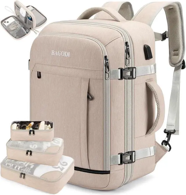 Main image of BAGODI Carry On Backpack for Men Women,42L Flight Approved Travel Backpack with 4 Packing cubes,Expandable Water-resistant 17Inch Laptop Backpack,Casual Daypack Businless Weekend Hiking