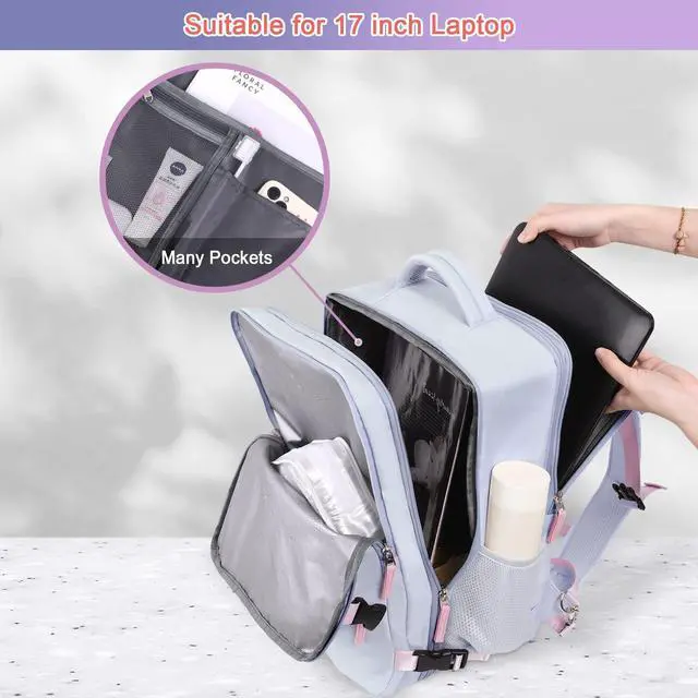 Alt view image 5 of 5 - Sinaliy Carry on Backpack, Waterproof 17 Inch Laptop Backpack for Women, Flight Approved Backpack for Travel, College, Work