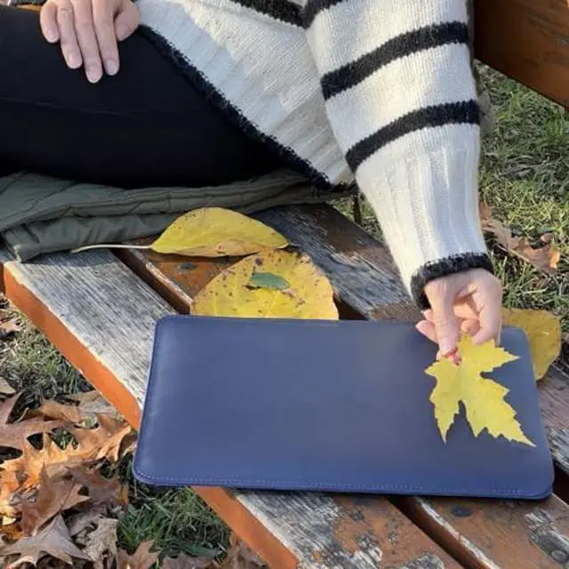 Alt view image 3 of 5 - No Logo Leather Case for MacBook Air 2018-2023 M1 M2 Chip Sleeve Soft Bag Handmade for 13-inch MacBook Air M1 A2337 A2179 A1932 2018-2022, MacBook Pro M1/A2338 A2251 A2289 2016-2021, Blue Vertical
