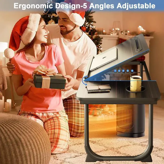 Alt view image 3 of 5 - Asltoy Laptop Bed Tray Table, Foldable Lap Desk Stand, Notebook Desk, Adjustable Laptop Table, Portable Notebook Bed Tray, Lap Tablet with Cup Holder (BK with USB)