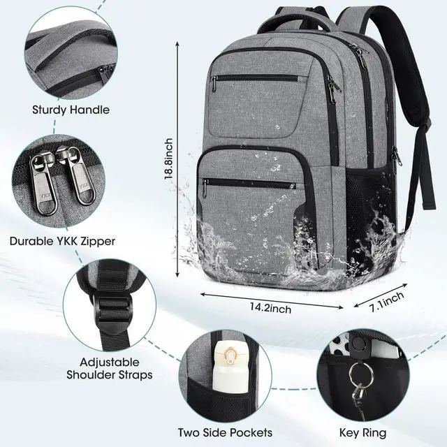 Alt view image 4 of 5 - Travel Laptop Backpack, 17 Inch Extra Large Laptop Backpack with USB Charging Hole 45L Anti Theft Travel Backpack Water Resistant College Business Computer Bag Fit 17.3 Inch Laptop for Men Women Grey