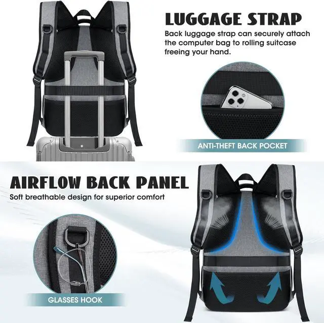 Alt view image 5 of 5 - Travel Laptop Backpack, 17 Inch Extra Large Laptop Backpack with USB Charging Hole 45L Anti Theft Travel Backpack Water Resistant College Business Computer Bag Fit 17.3 Inch Laptop for Men Women Grey