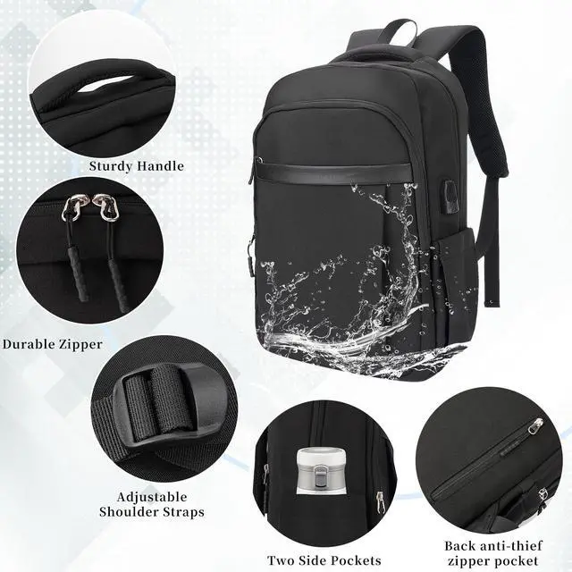 Alt view image 2 of 5 - Veridina Laptop Backpack For Men Women Casual Lightweight Travel Rucksack Business 15 Inch Computer Bag With USB Charging Port For Work Daily Travelk,Black