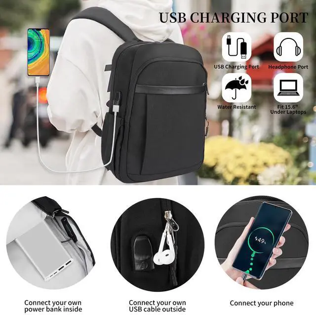 Alt view image 4 of 5 - Veridina Laptop Backpack For Men Women Casual Lightweight Travel Rucksack Business 15 Inch Computer Bag With USB Charging Port For Work Daily Travelk,Black
