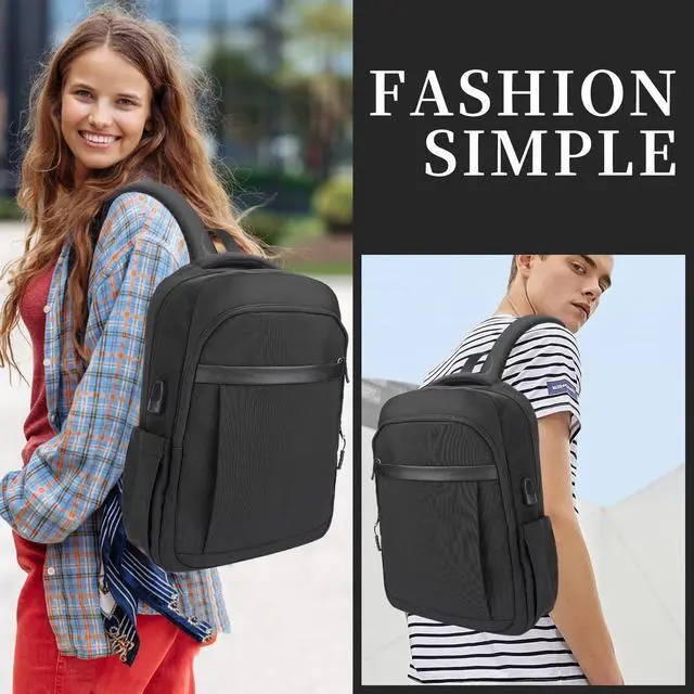 Alt view image 5 of 5 - Veridina Laptop Backpack For Men Women Casual Lightweight Travel Rucksack Business 15 Inch Computer Bag With USB Charging Port For Work Daily Travelk,Black
