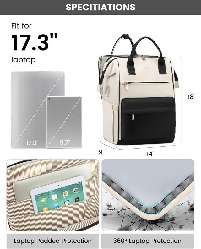 Alt view image 3 of 5 - LOVEVOOK Laptop Backpack for Women, 17 Inch Work Teacher Nurse Bag with Laptop Compartment, Large Capacity Business Computer Backpack Purse with USB Port, Stylish Casual Daypack for Travel