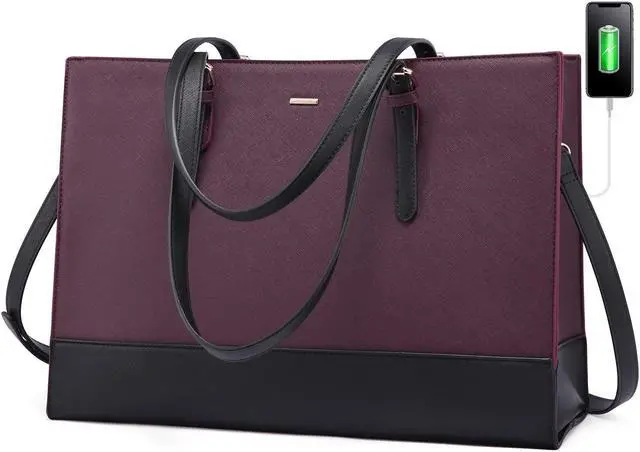 Main image of LOVEVOOK Laptop Bag for Women, Fashion Computer Tote Bag 15.6 Inch Large Capacity Handbag, Faux Leather Shoulder Bag Purse, Professional Business Work Briefcase for Office Lady