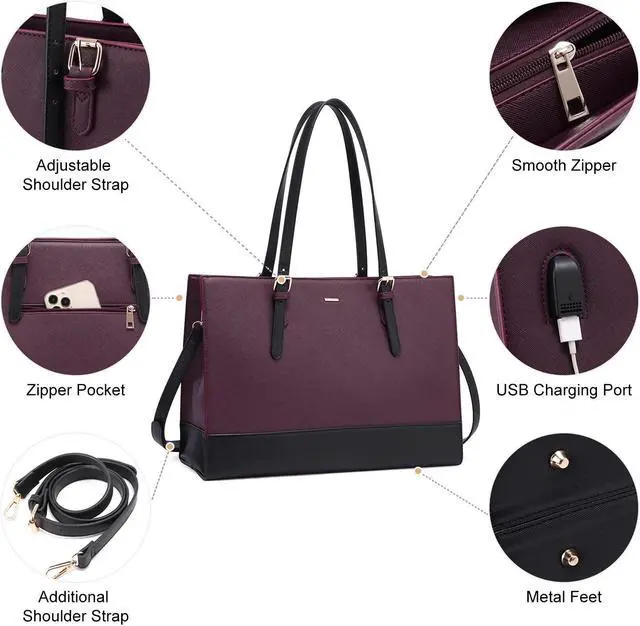 Alt view image 3 of 5 - LOVEVOOK Laptop Bag for Women, Fashion Computer Tote Bag 15.6 Inch Large Capacity Handbag, Faux Leather Shoulder Bag Purse, Professional Business Work Briefcase for Office Lady