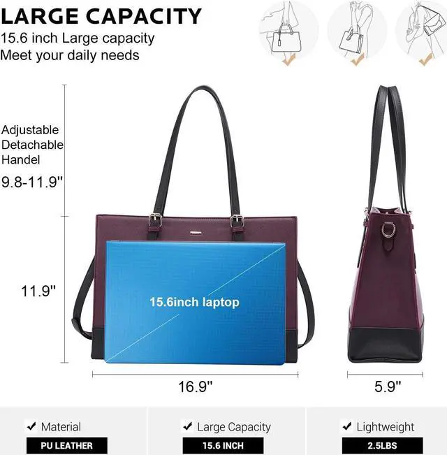 Alt view image 4 of 5 - LOVEVOOK Laptop Bag for Women, Fashion Computer Tote Bag 15.6 Inch Large Capacity Handbag, Faux Leather Shoulder Bag Purse, Professional Business Work Briefcase for Office Lady