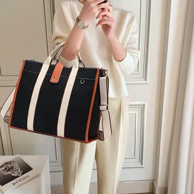 Alt view image 3 of 5 - Laptop Bag for Women 15.6 Inch Lightweight Canvas Tote Bags Teacher Work Bag for School Travel